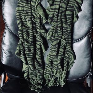 Olive Green Zebra print Scalloped scarf